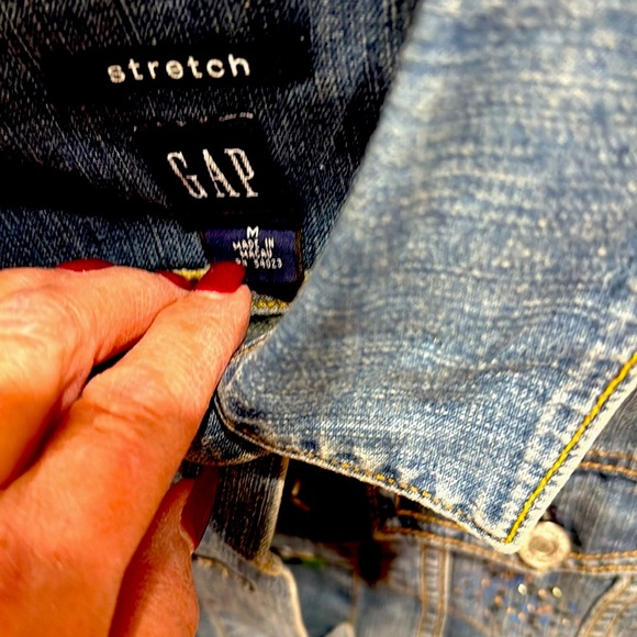 Gap denim jean jacket with various iron decals. - Picture 2 of 5